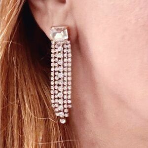 Elegant Ettika formal Clear Crystal Drop Earrings set in 18k gold plated metal